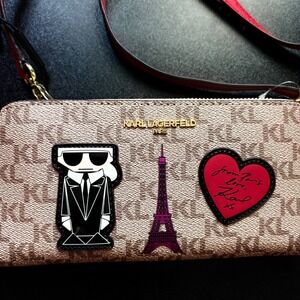 Karl Lagerfeld Continental Wallet & Crossbody Purse Paris red brown card holder